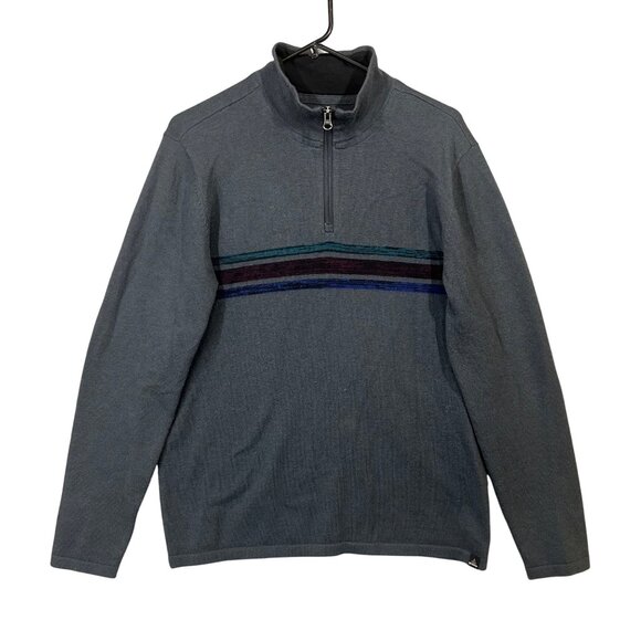 Prana Men's Size M Wool Blend Sweater 1/4 Zip Pullover Gray with Stripes EUC - Picture 1 of 10